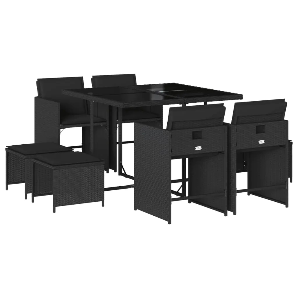 Ensemble de 9 pcs table de jardin avec chaises – mobilier de jardin coussins noir résine tressée-JU2354