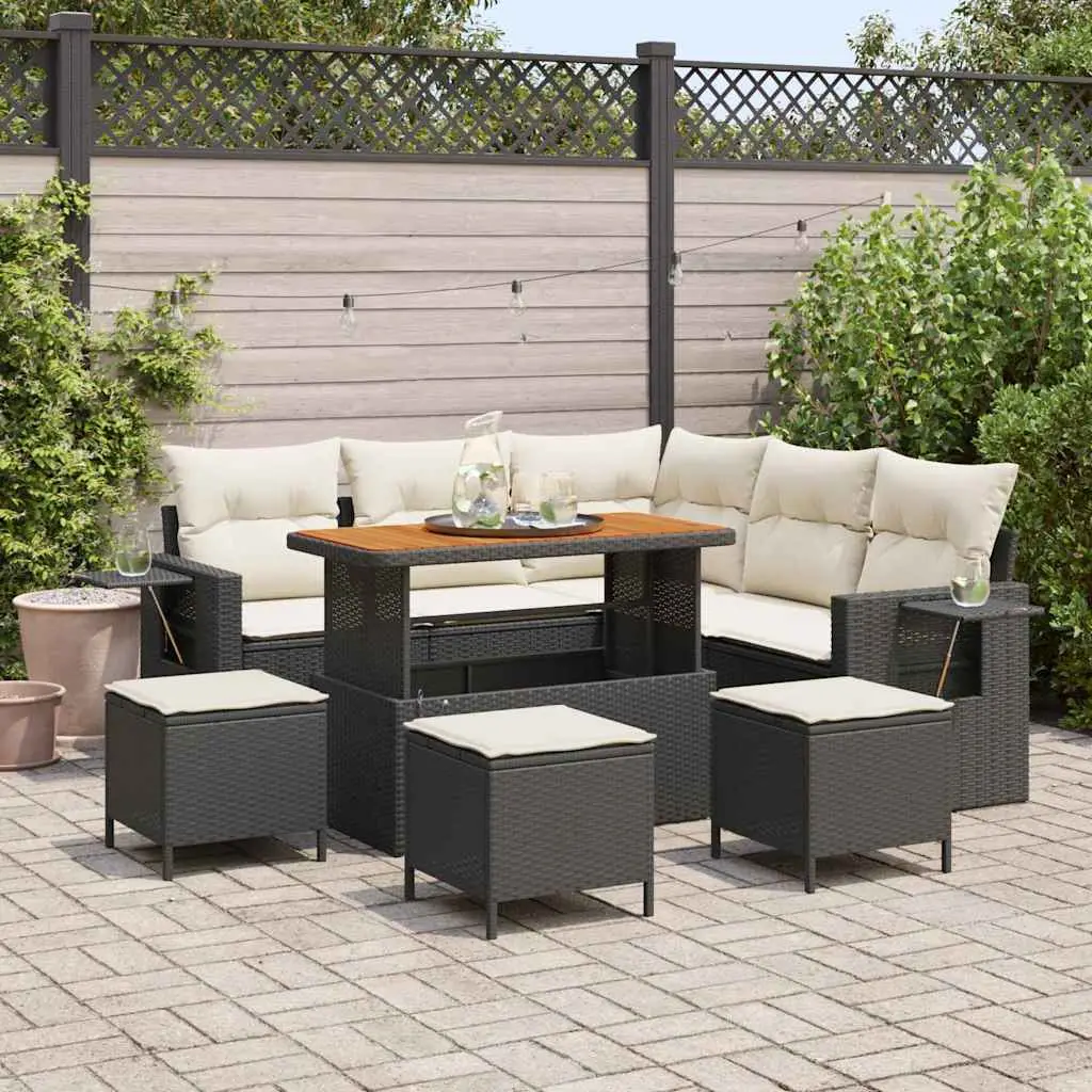 Ensemble de canapé de jardin avec coussin 9 pcs Noir polyrotin vidaXL 3361750