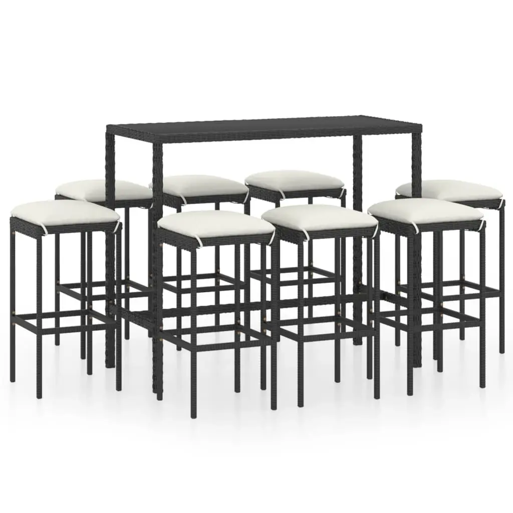 Ensemble de 9 pcs bar de jardin – Mobilier d’extérieur – Mobilier de jardin et coussins Résine tressée Noir