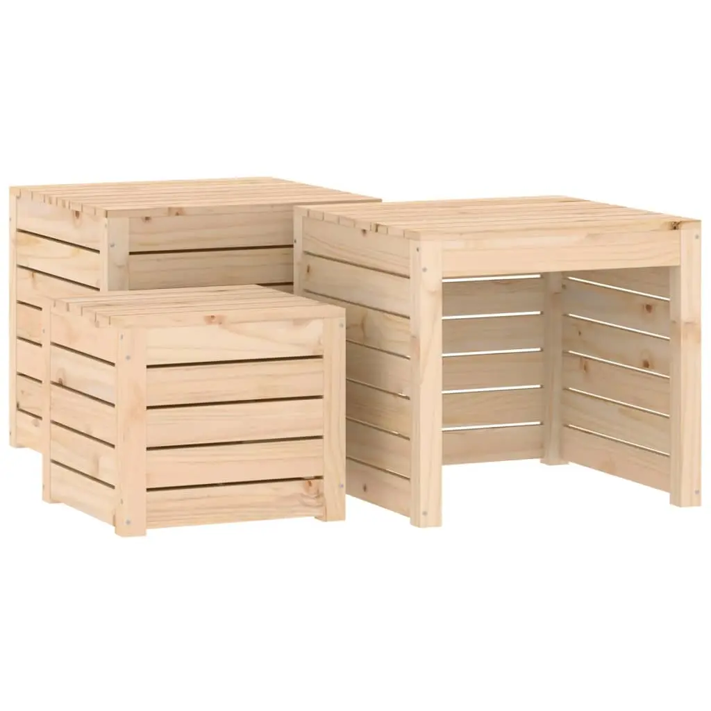 Ensemble de 3 pcs boîtes de jardin – Coffres de rangement bois de pin massif