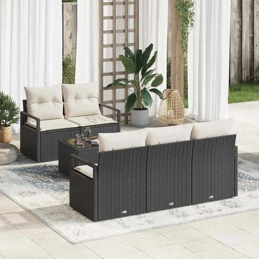 Ensemble de Canapés avec coussin 6 pcs Noir et Crème polyrotin vidaXL 3346257