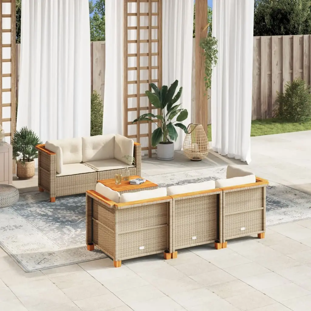 Ensemble Canapés de Jardin 6 Pièces en Résine Tressée Modulable 5 Places Beige – ComfortXL Outdoor Living