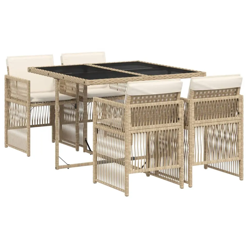 Ensemble de 5 pcs table de jardin et chaises avec coussins – mobilier de jardin Beige poly rotin-JU2808