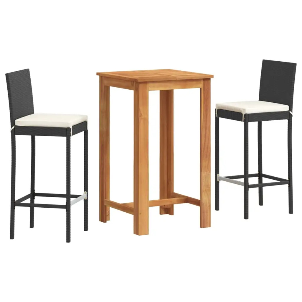 Ensemble de 3 pcs bar de jardin – Mobilier d’extérieur – Mobilier de jardin noir bois massif acacia rotin-JU2113