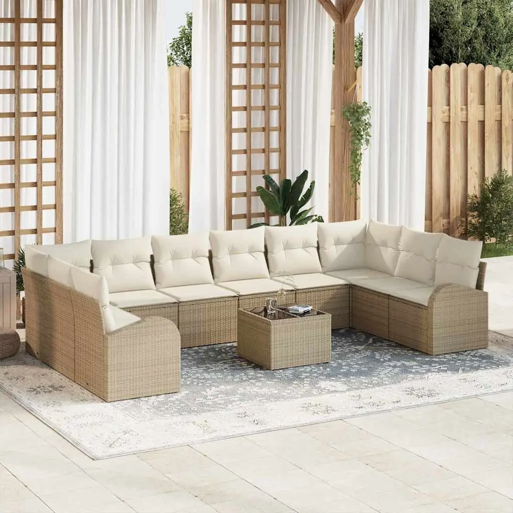 Ensemble de Canapés avec coussin 11 pcs Beige Polyrotin vidaXL 3346231