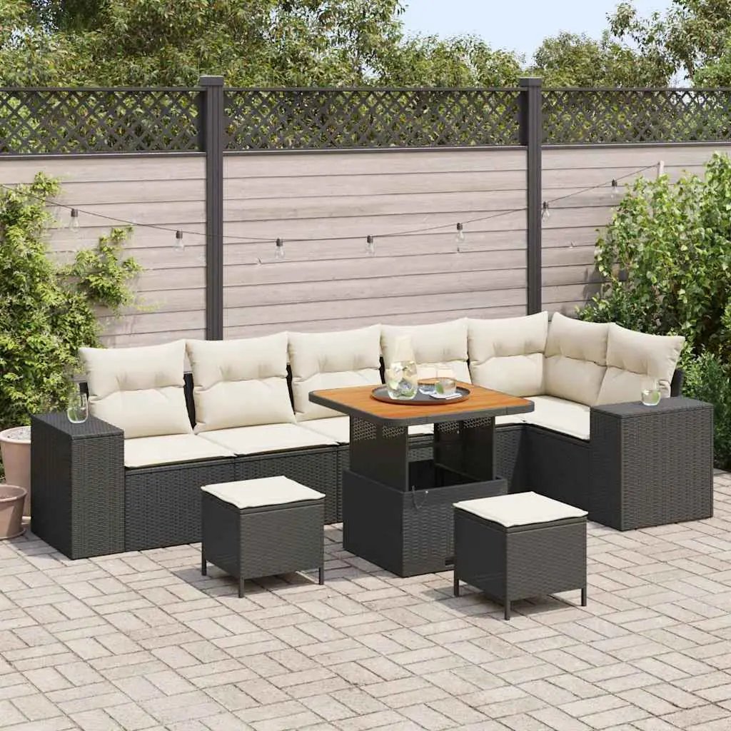 Ensemble de canapé de jardin avec coussin 9 pcs Noir polyrotin vidaXL 3362020