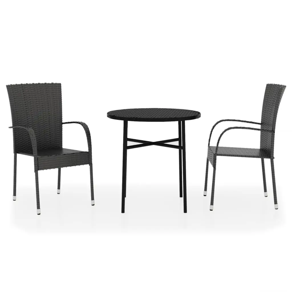 Ensemble de 3 pcs table de jardin avec chaises – mobilier de jardin Résine tressée Noir-JU2433