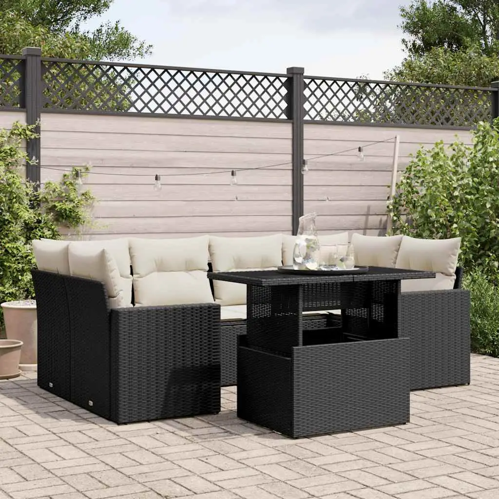 Ensemble de jardin 7 pcs poly rotin avec table multifonction et design modulable noir – ComfortXL Outdoor Living