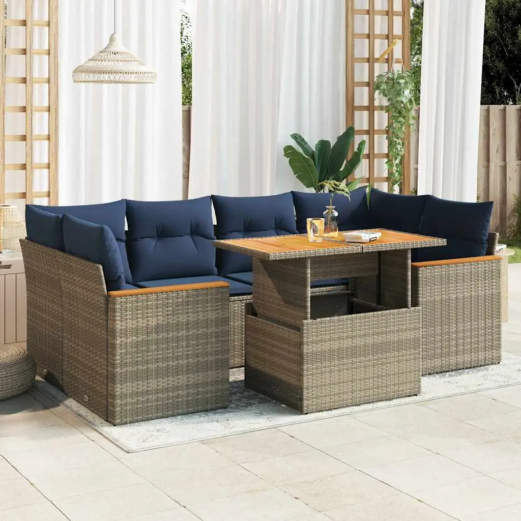 Ensemble canapés de jardin 7 pcs résine tressée modulable avec coffre de rangement Gris – ComfortXL Outdoor Living