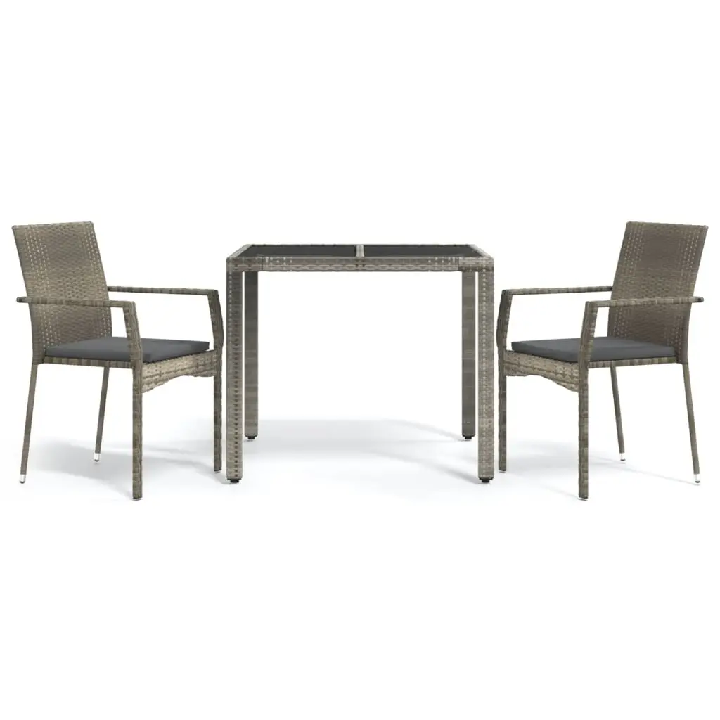 Ensemble de 3 pcs table de jardin avec chaises – mobilier de jardin coussins gris résine tressée-JU2391