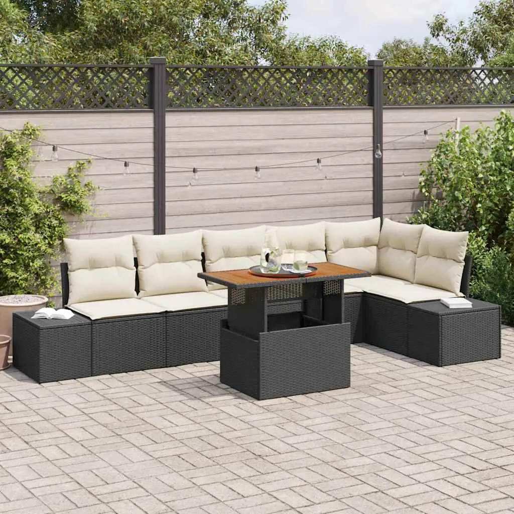 Ensemble de salle à manger pour jardin 7 pcs Noir et Crème vidaXL 3349970