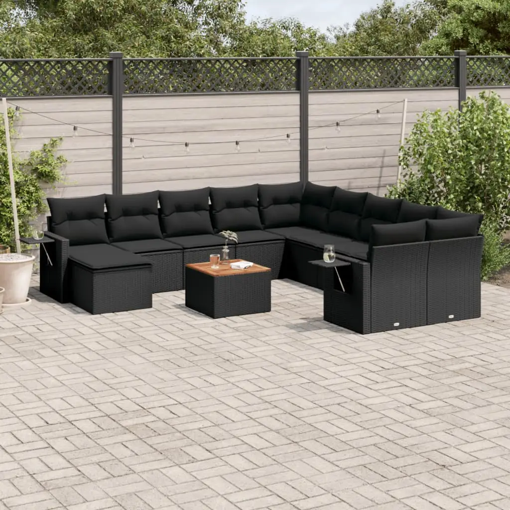 Ensemble Canapé de Jardin Résine Tressée 11 Places Modulable avec Rangement et Repose-pieds Noir – ComfortXL Outdoor Living
