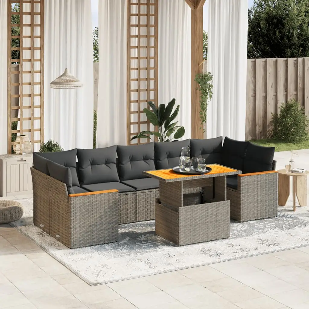 Ensemble de jardin 8 pcs résine tressée modulable avec table hauteur réglable Gris – ComfortXL Outdoor Living