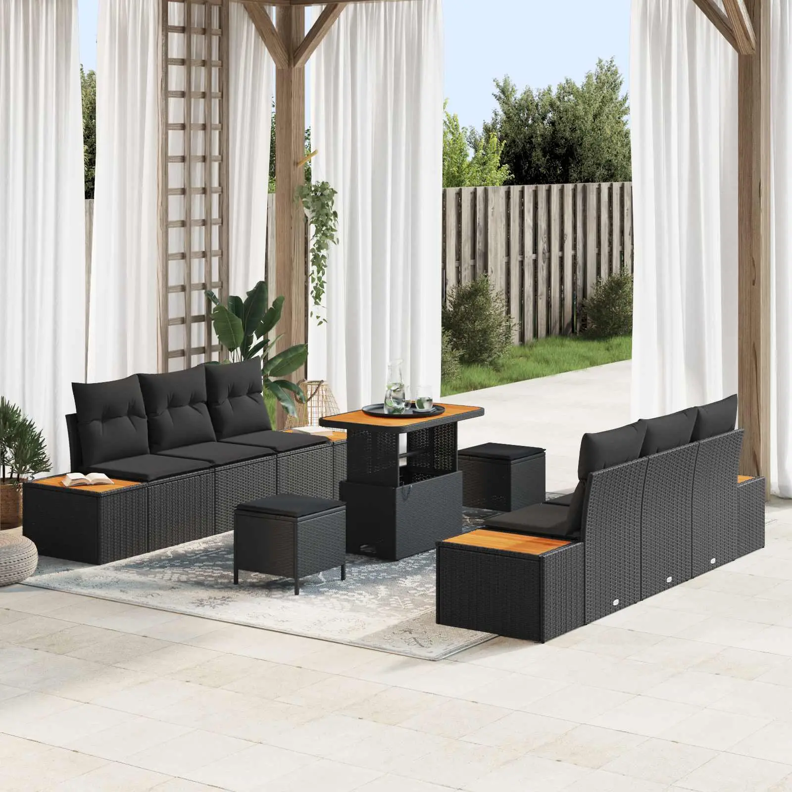 Ensemble de canapé de jardin avec coussin 9 pcs Noir Poly rotin vidaXL 3364819