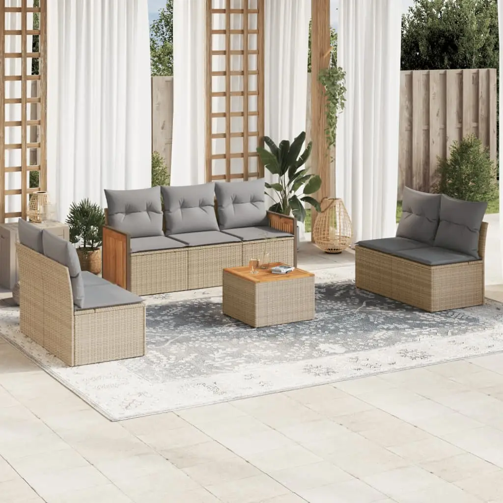 Ensemble de Jardin 8 pcs Beige en Résine Tressée Modulable avec Coussins Gris Clair et Table – ComfortXL Outdoor Living