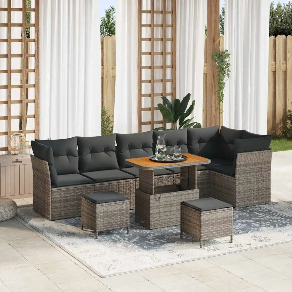 Ensemble de canapé de jardin avec coussin 9 pcs Gris vidaXL 3363458