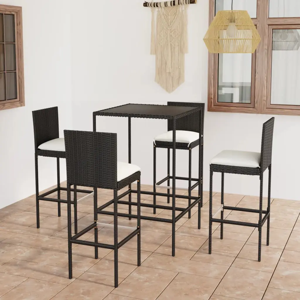 Ensemble de bar de jardin 5 pcs et coussins Résine tressée Noir vidaXL 3064830