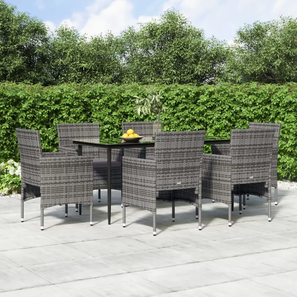 Ensemble de Repas 7pcs Résine Tressée Gris avec Coussins Gris – ComfortXL Outdoor Living