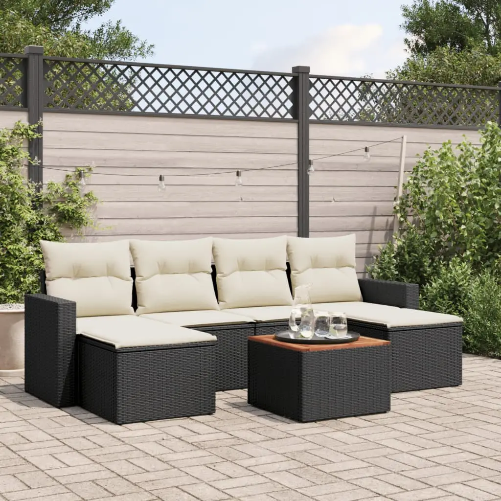 Ensemble de Jardin Modulable 7 Pièces en Résine Tressée Noir Coussins Blanc Crème – ComfortXL Outdoor Living