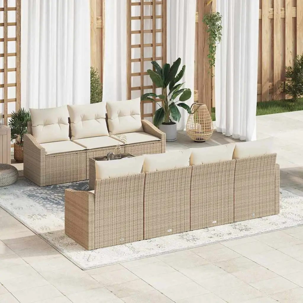 Ensemble de Canapés avec coussin 8 pcs Beige et crème polyrotin vidaXL 3346631