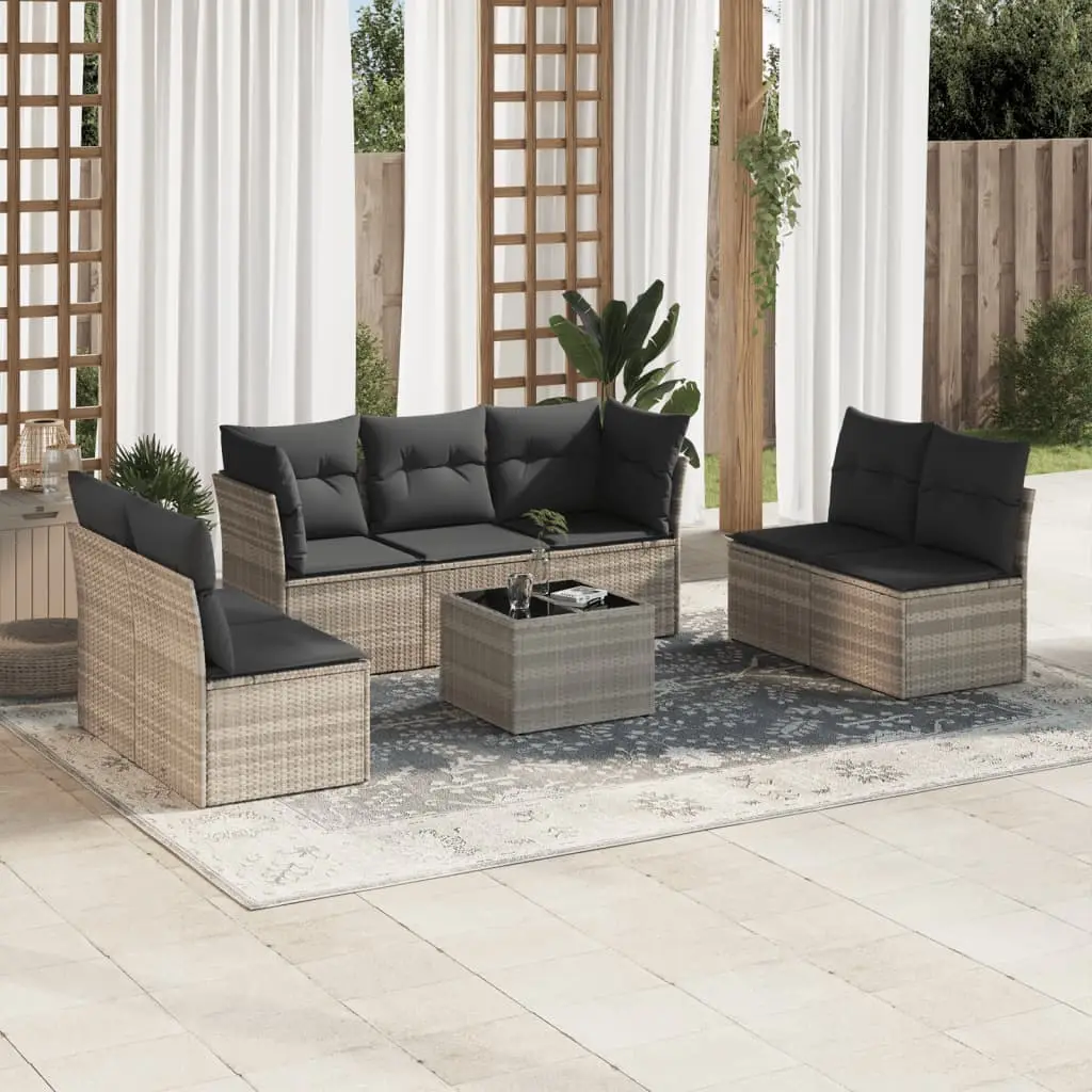 Ensemble de Jardin 7 Places Résine Tressée Modulable pour Balcon Coussins Épais Gris Clair et Foncé – ComfortXL Outdoor Living