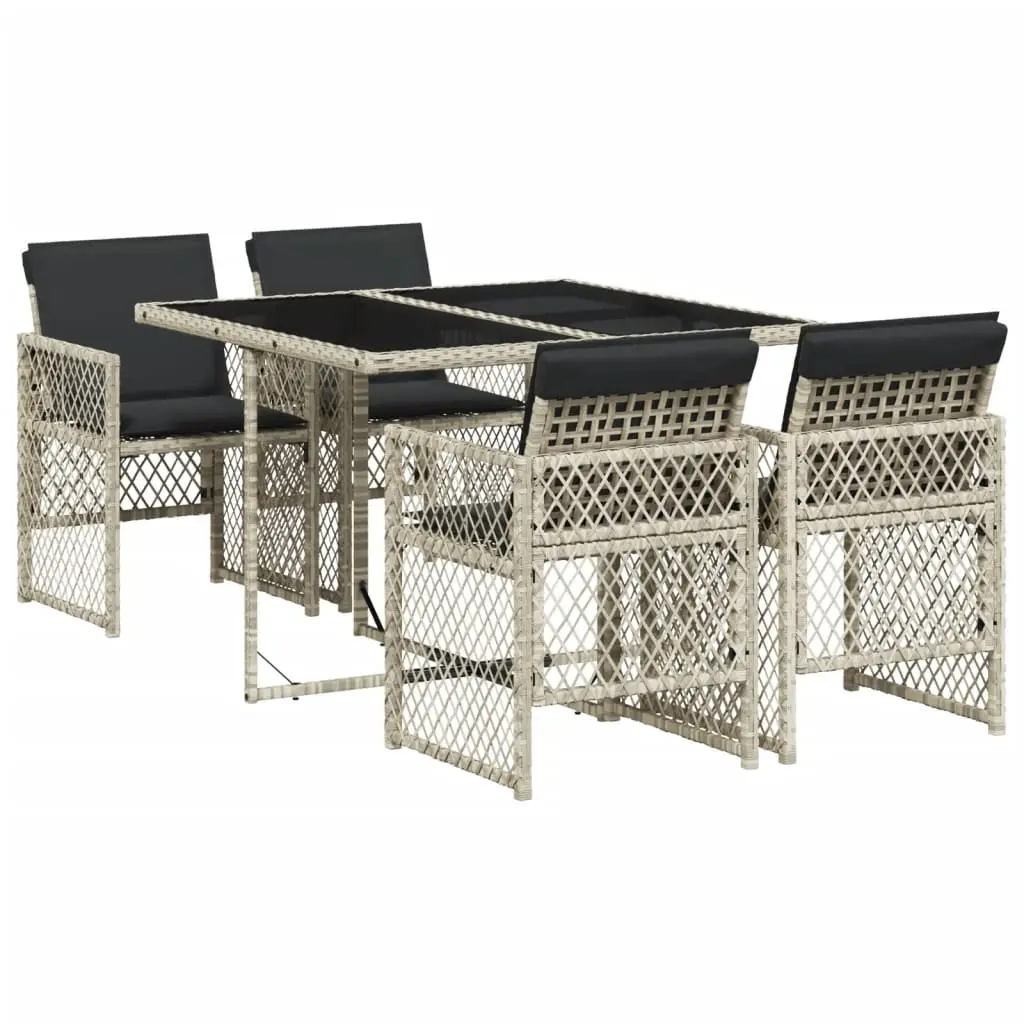 Ensemble de 5 pcs table de jardin et chaises avec coussins – mobilier de jardin gris clair rotin-JU2757