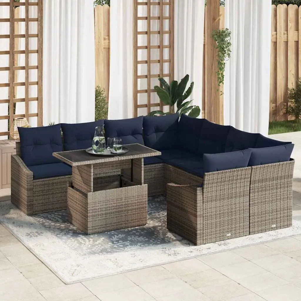 Ensemble de canapé de jardin avec coussin 9 pcs Gris polyrotin vidaXL 3357718