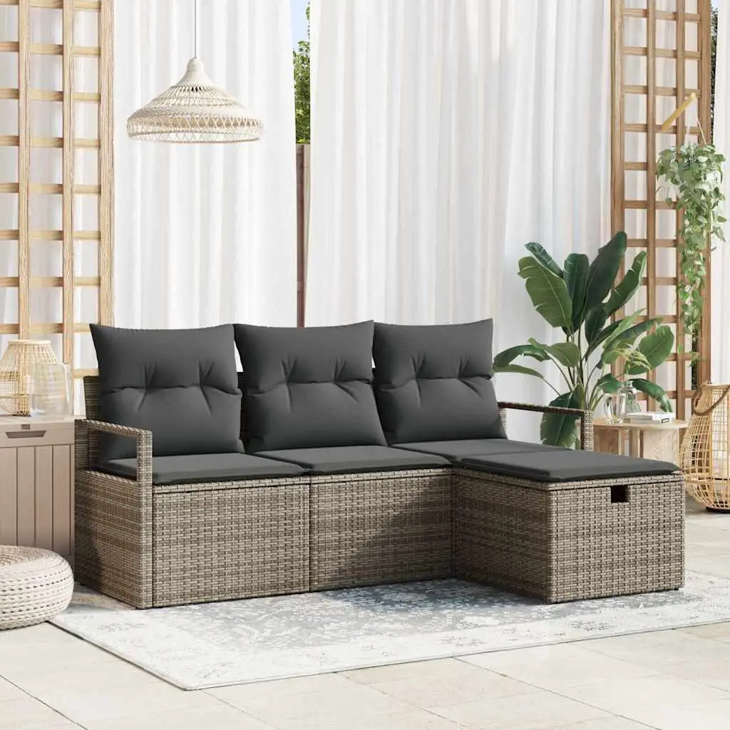 Ensemble de Canapés avec coussin 4 pcs Gris polyrotin vidaXL 3359148