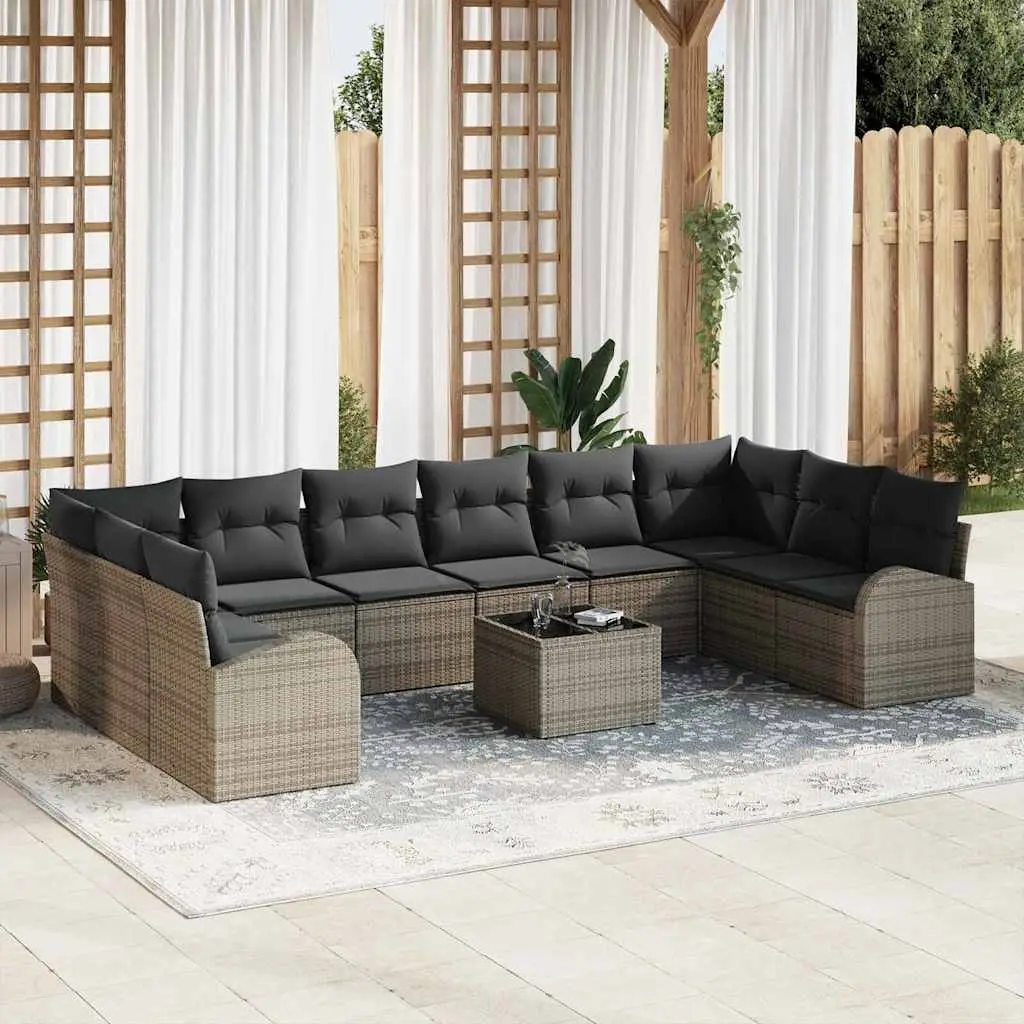Ensemble de Canapés avec coussin 11 pcs Gris Polyrotin vidaXL 3346229