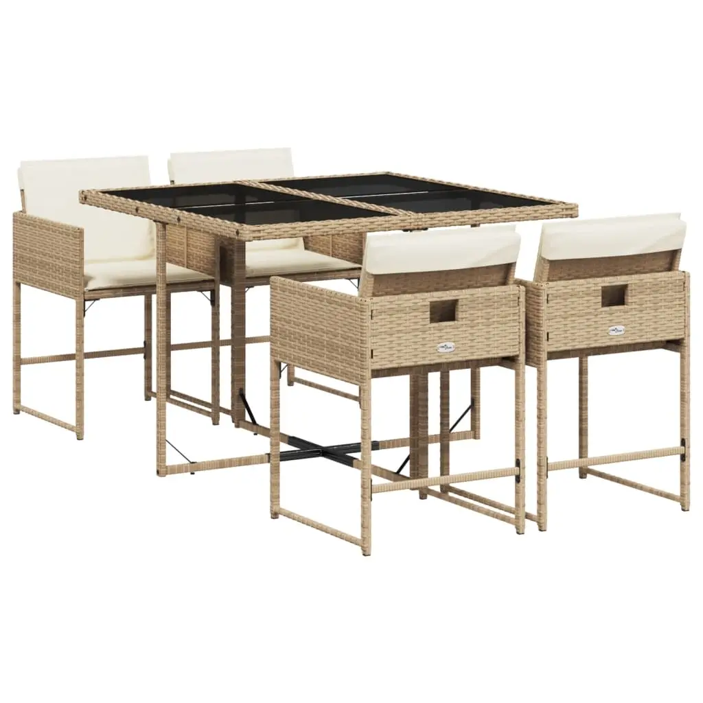 Ensemble de 5 pcs table de jardin et chaises avec coussins – mobilier de jardin Beige poly rotin-JU2739