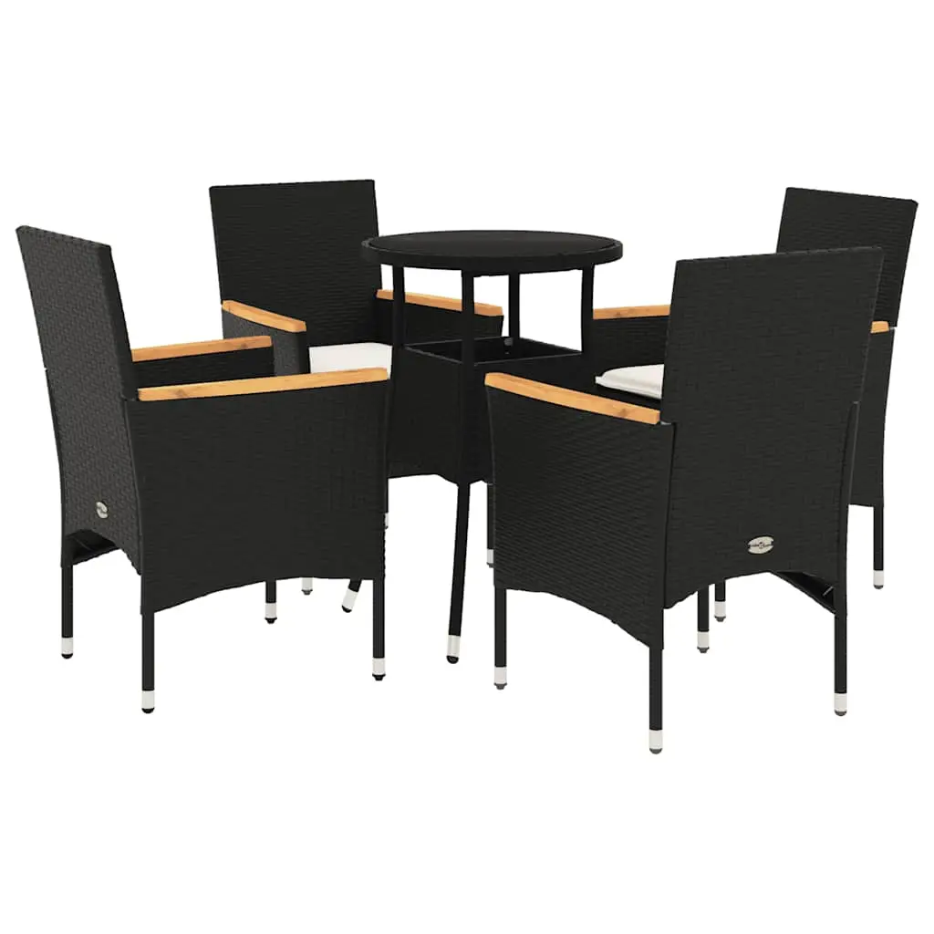 Ensemble de 5 pcs table de jardin et chaises avec coussins – mobilier de jardin noir rotin verre-JU2894