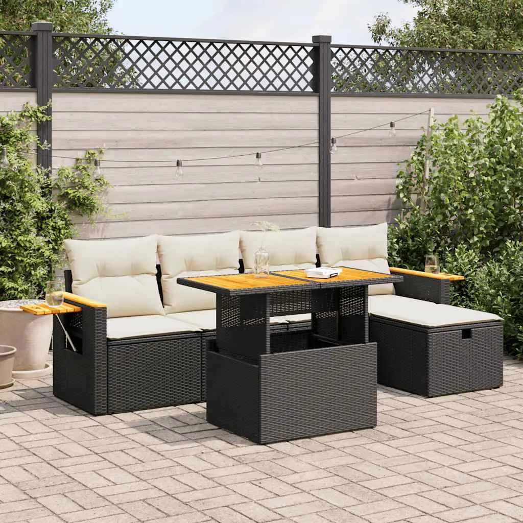 Ensemble de jardin 6 places résine tressée avec table haute réglable et rangement intégré Noir – ComfortXL Outdoor Living