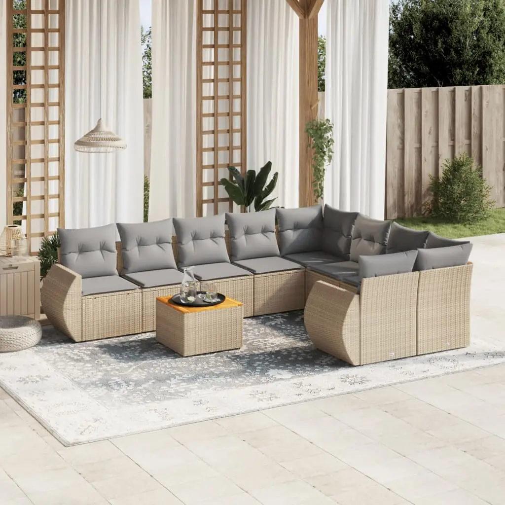 Ensemble Canapé de Jardin 9 Pièces Résine Tressée Modulable avec Coffre de Rangement Beige – ComfortXL Outdoor Living