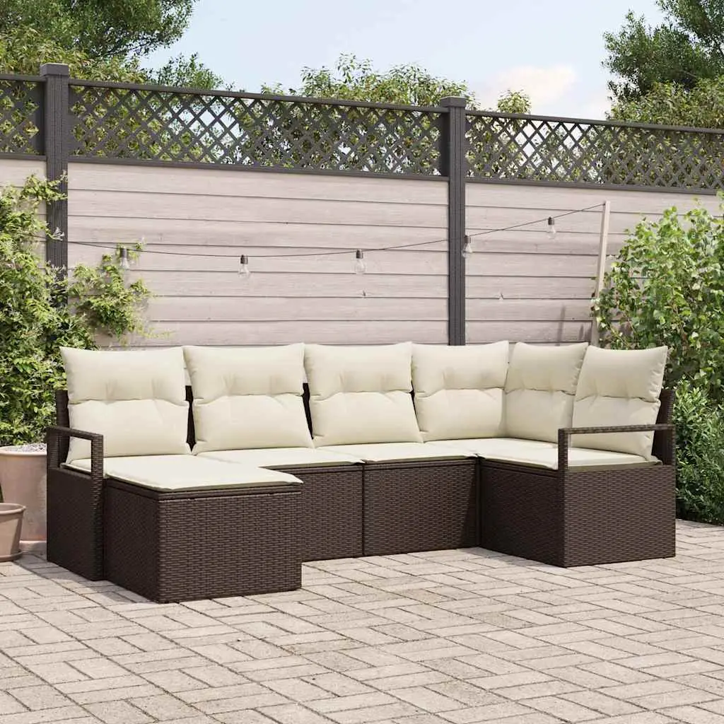 Ensemble Canapé Relax 6 Pièces Résine Marron avec Pouf et Coussins Épais Confortables – ComfortXL Outdoor Living