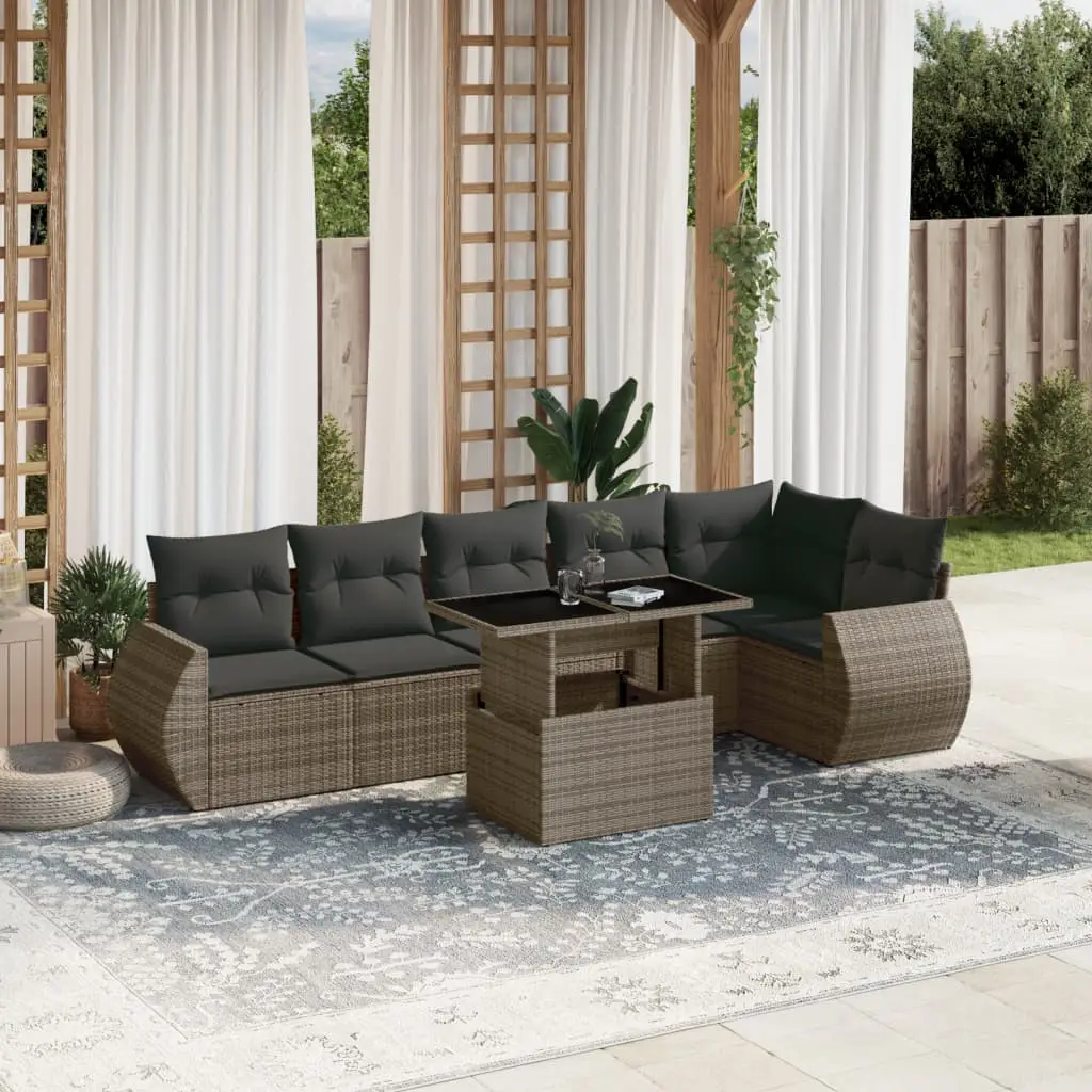 Ensemble de Jardin 7 Pièces en Résine Tressée Table Relevable et Coussins Gris – ComfortXL Outdoor Living