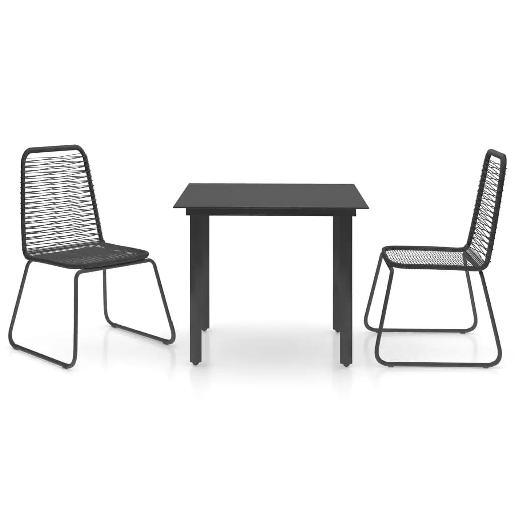 Ensemble de 3 pcs table de jardin avec chaises – mobilier de jardin PVC résine tressée noir-JU2556