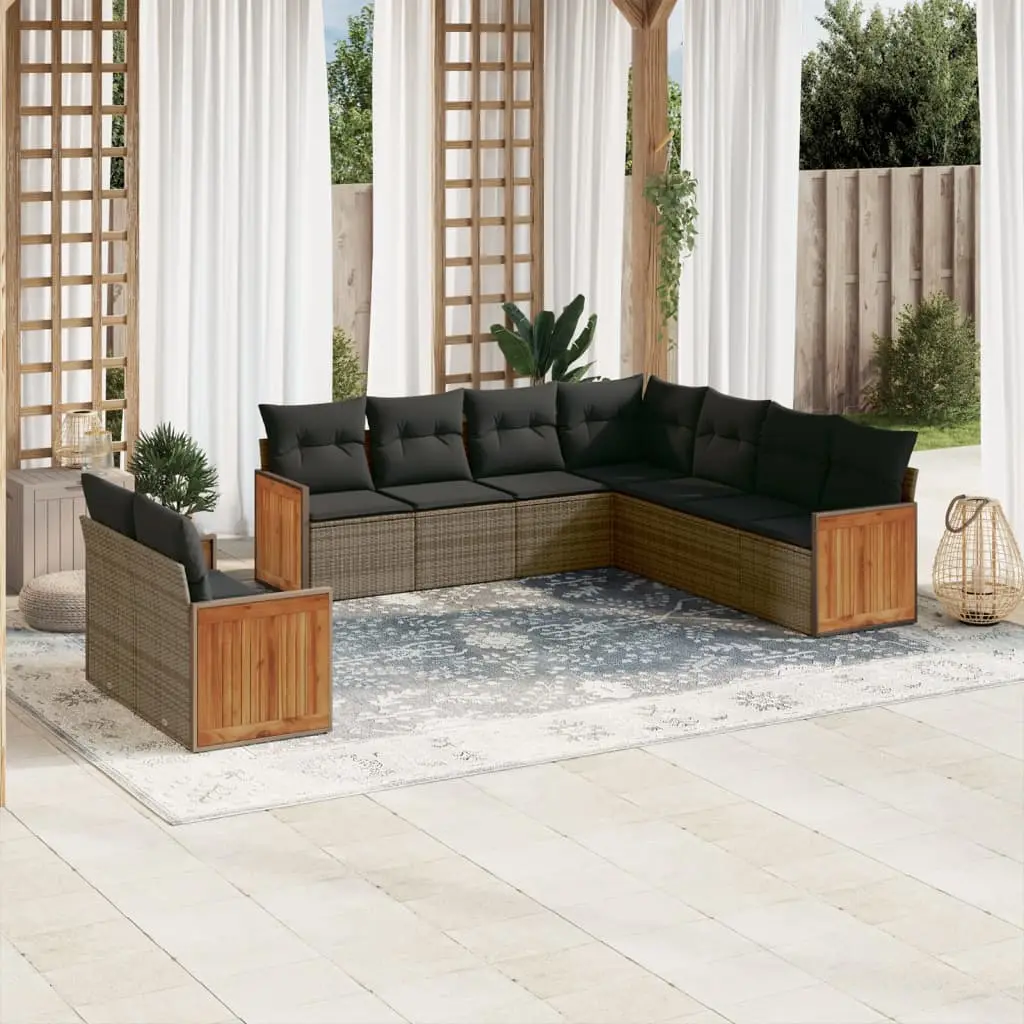 Ensemble canapés de jardin 9 pcs gris en résine tressée avec rangement confort – ComfortXL Outdoor Living