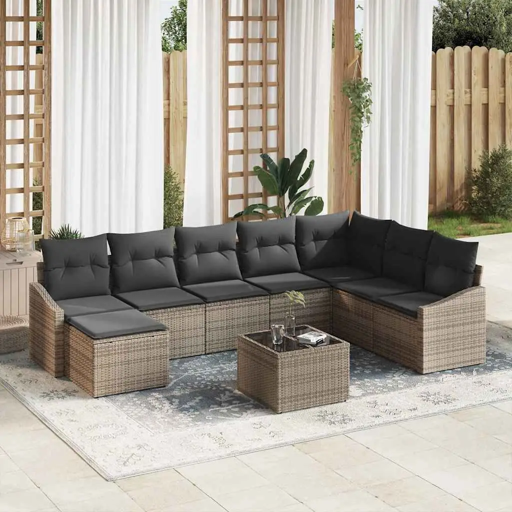 Ensemble de Canapés avec coussin 9 pcs Gris polyrotin vidaXL 3346849