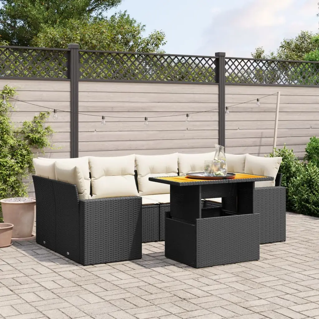 Ensemble de jardin 7 places avec accoudoirs table ajustable en résine tressée noir – ComfortXL Outdoor Living