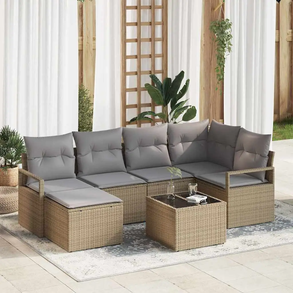 Ensemble de Canapés avec coussin 7 pcs Beige polyrotin vidaXL 3346460
