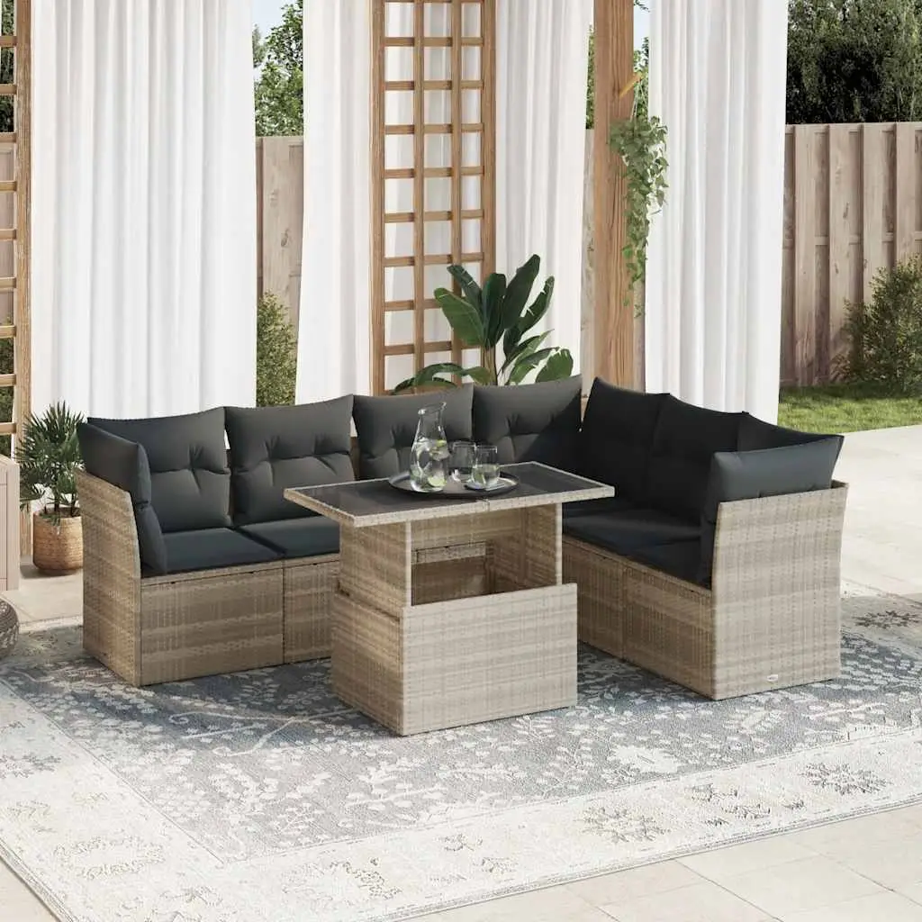 Ensemble de jardin 7 places résine tressée table ajustable et rangement Gris Clair – ComfortXL Outdoor Living
