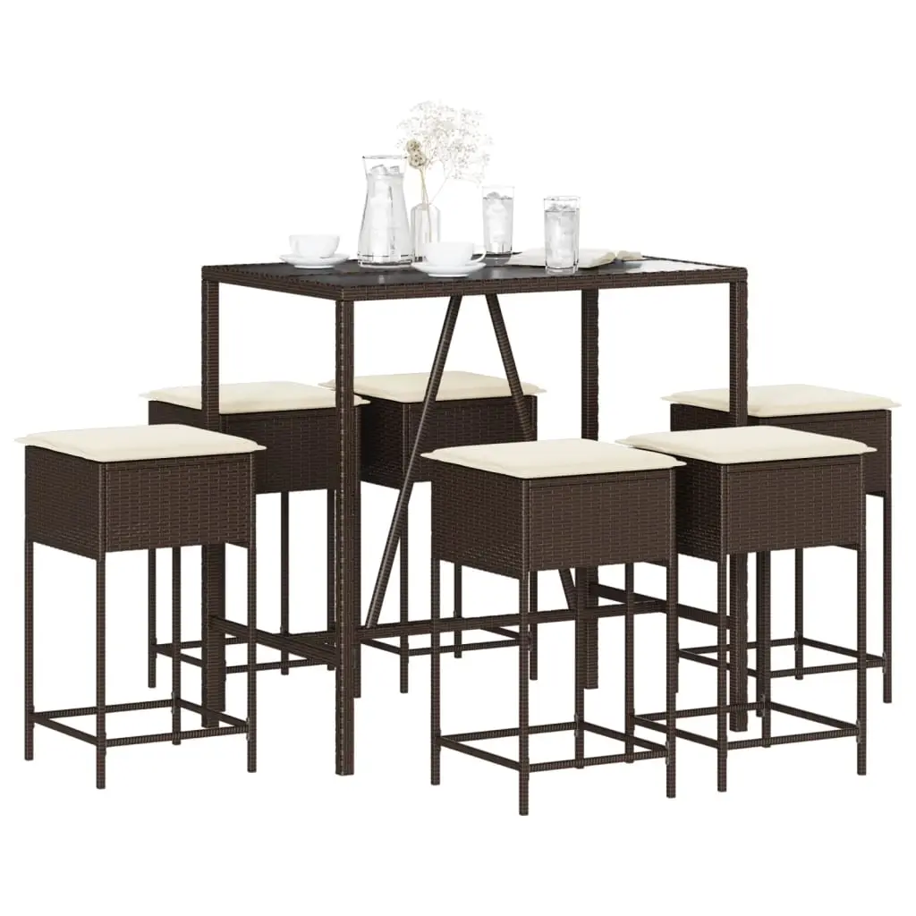 Ensemble de bar de jardin avec coussins 7 pcs marron poly rotin vidaXL 3261465