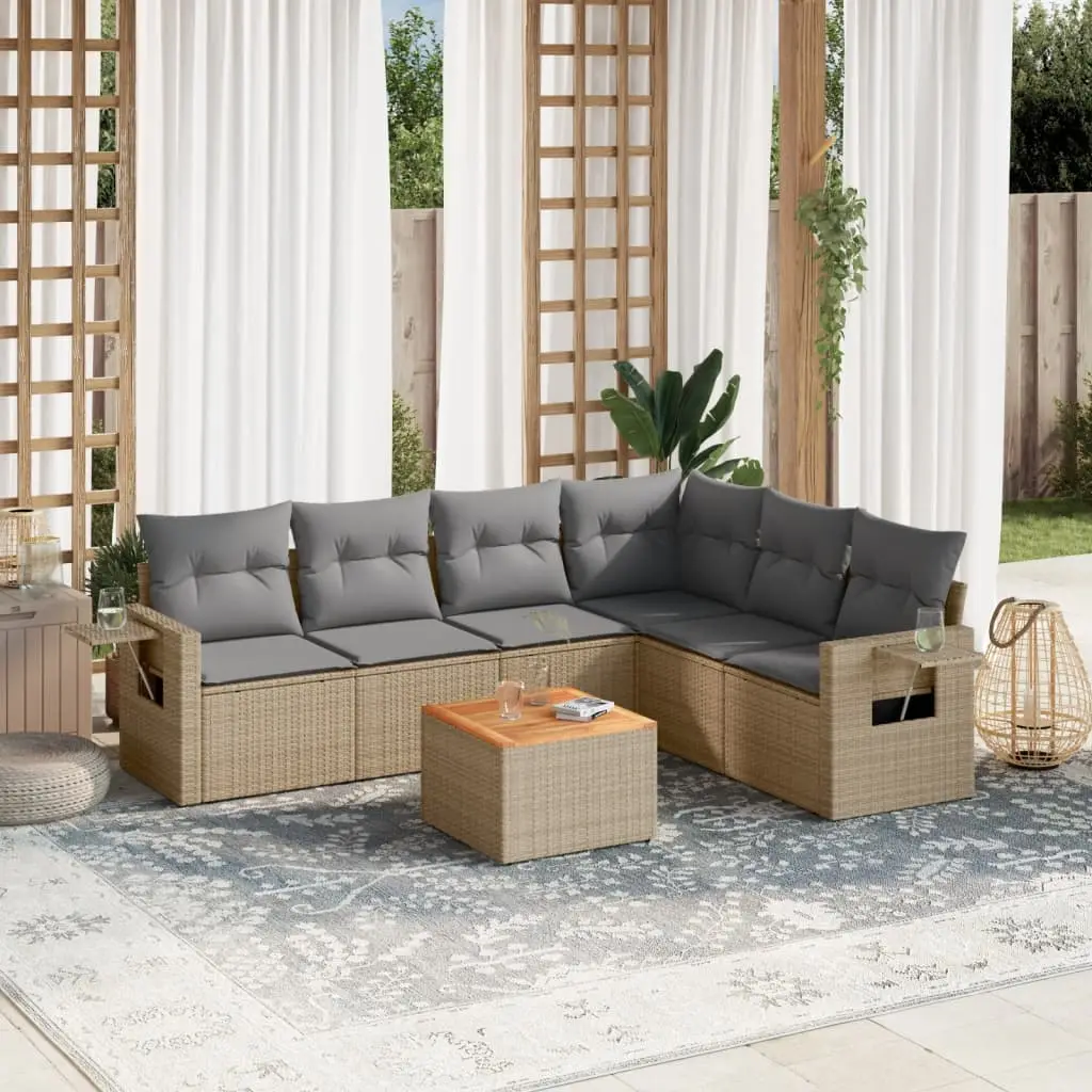 Ensemble de Jardin d’Angle 6 Places Résine Tressée et Bois d’Acacia avec Coussins Gris Clair Beige – ComfortXL Outdoor Living