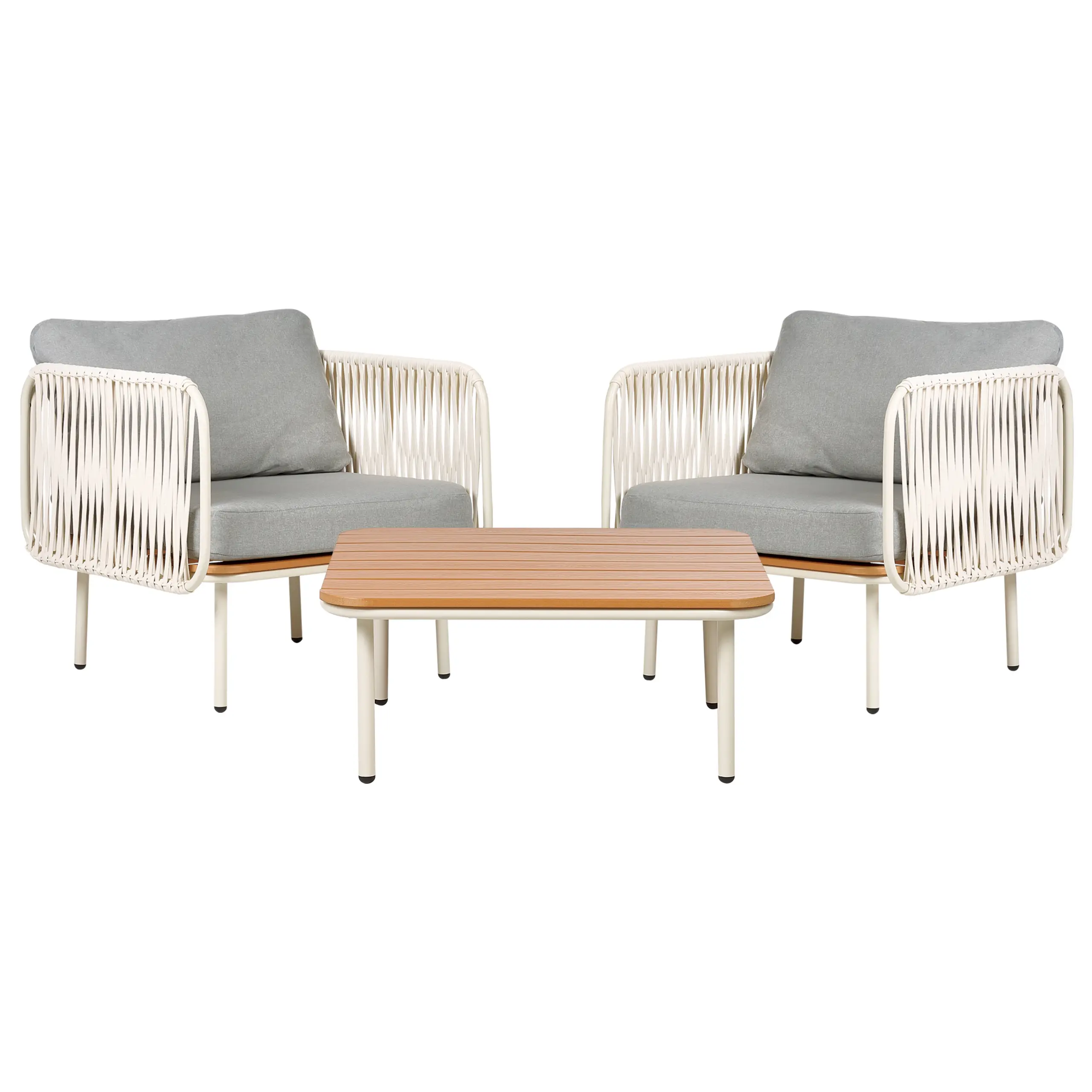 Ensemble de Jardin Fauteuils et Table Coussins en Tissu Structure en Métal Dossier Corde Tressée
