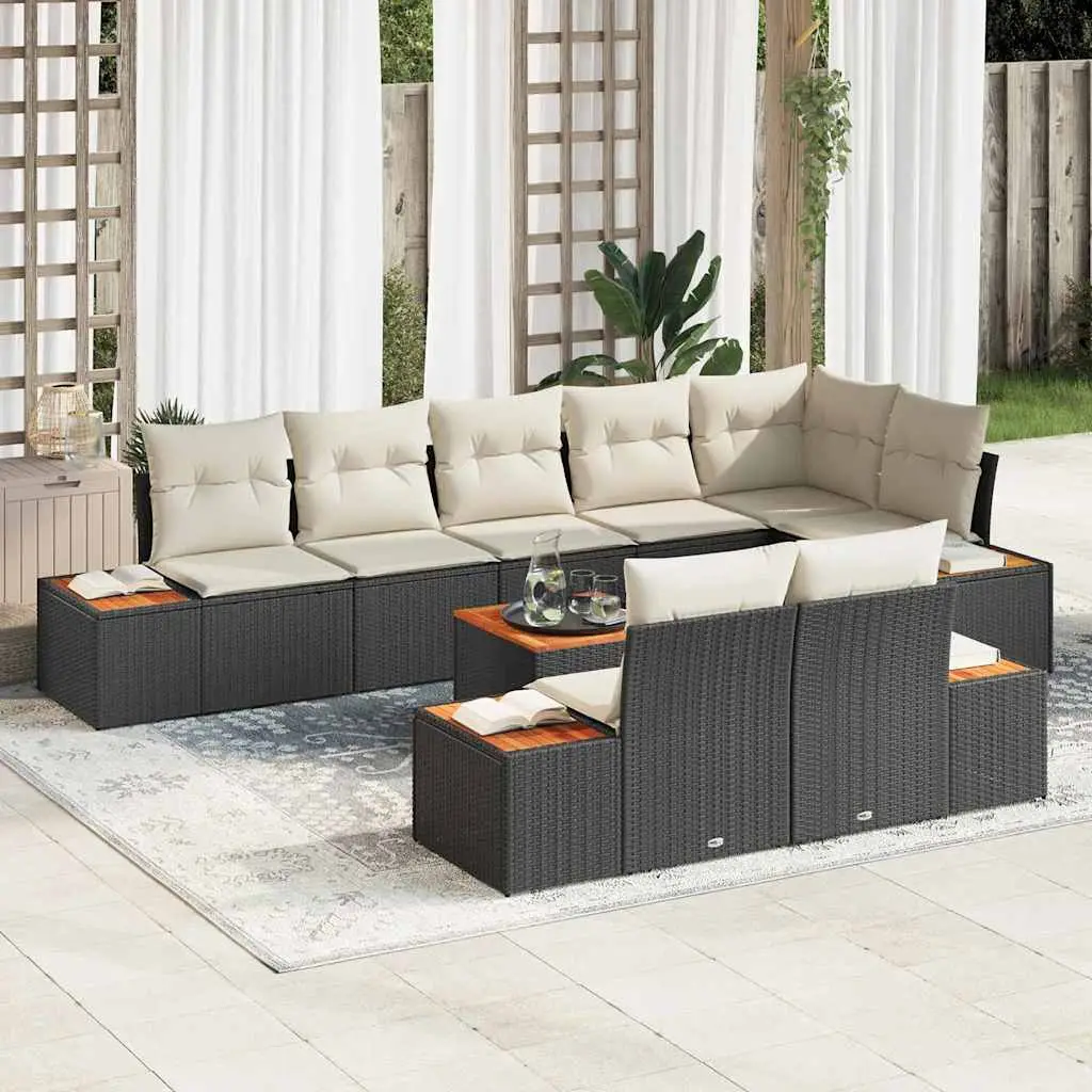 Ensemble de canapé de jardin avec coussin 9 pcs Noir Poly rotin vidaXL 3348113