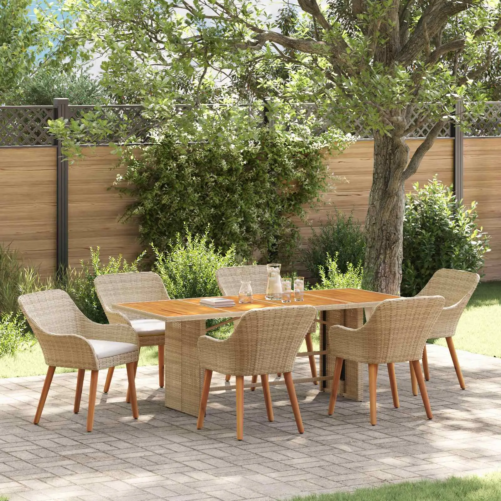 Ensemble de salle à manger pour jardin 7 pcs Beige polyrotin vidaXL 3261631 Beige