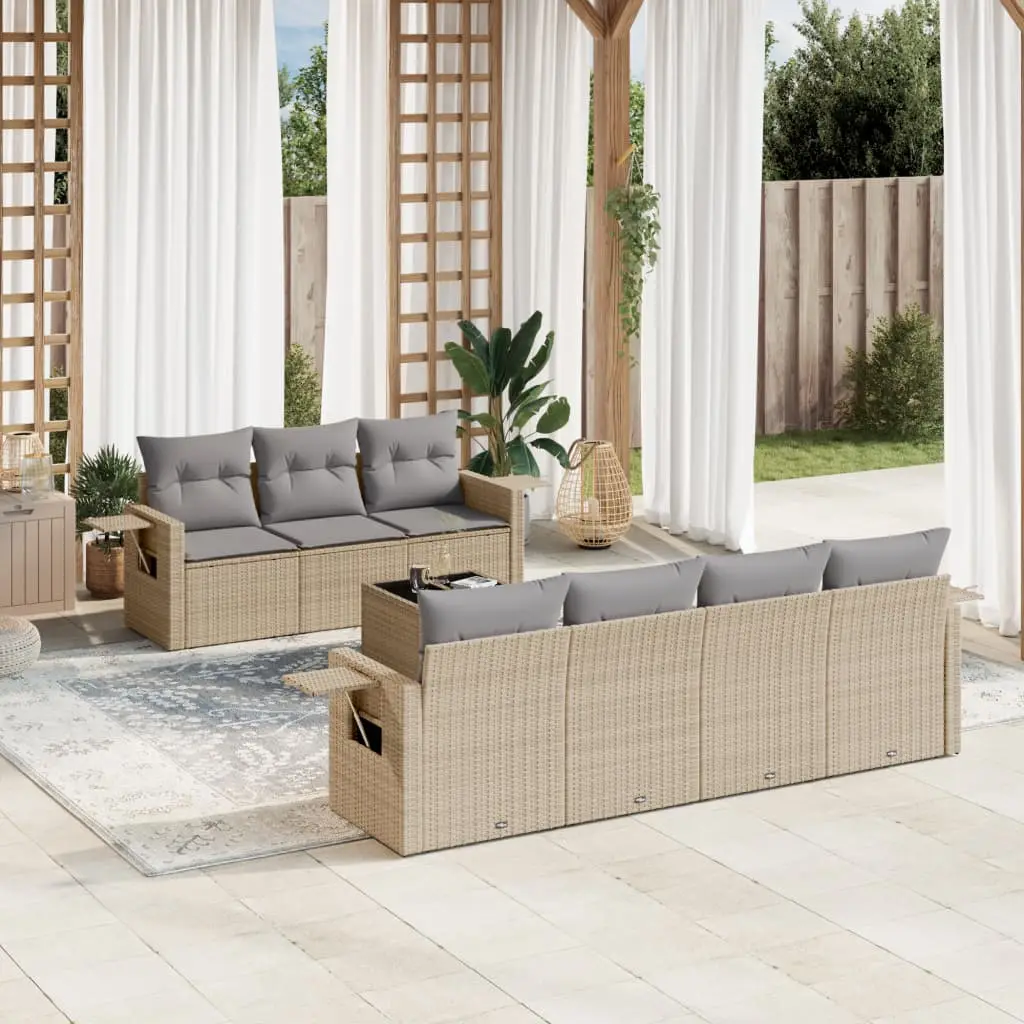 Ensemble de Jardin 7 Places Polyrotin Beige, Coffres de Rangement Intégrés et Tablettes Latérales – ComfortXL Outdoor Living
