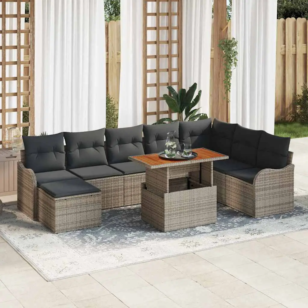 Ensemble de canapé de jardin avec coussin 9 pcs Gris vidaXL 3349495