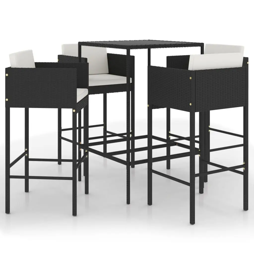 Ensemble de 5 pcs bar de jardin – Mobilier d’extérieur – Mobilier de jardin et coussins Résine tressée Noir-JU1987
