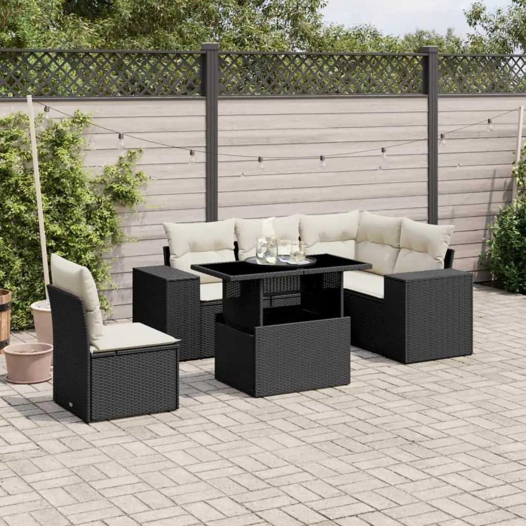 Ensemble canapés de jardin 6 places résine tressée table convertible noir – ComfortXL Outdoor Living